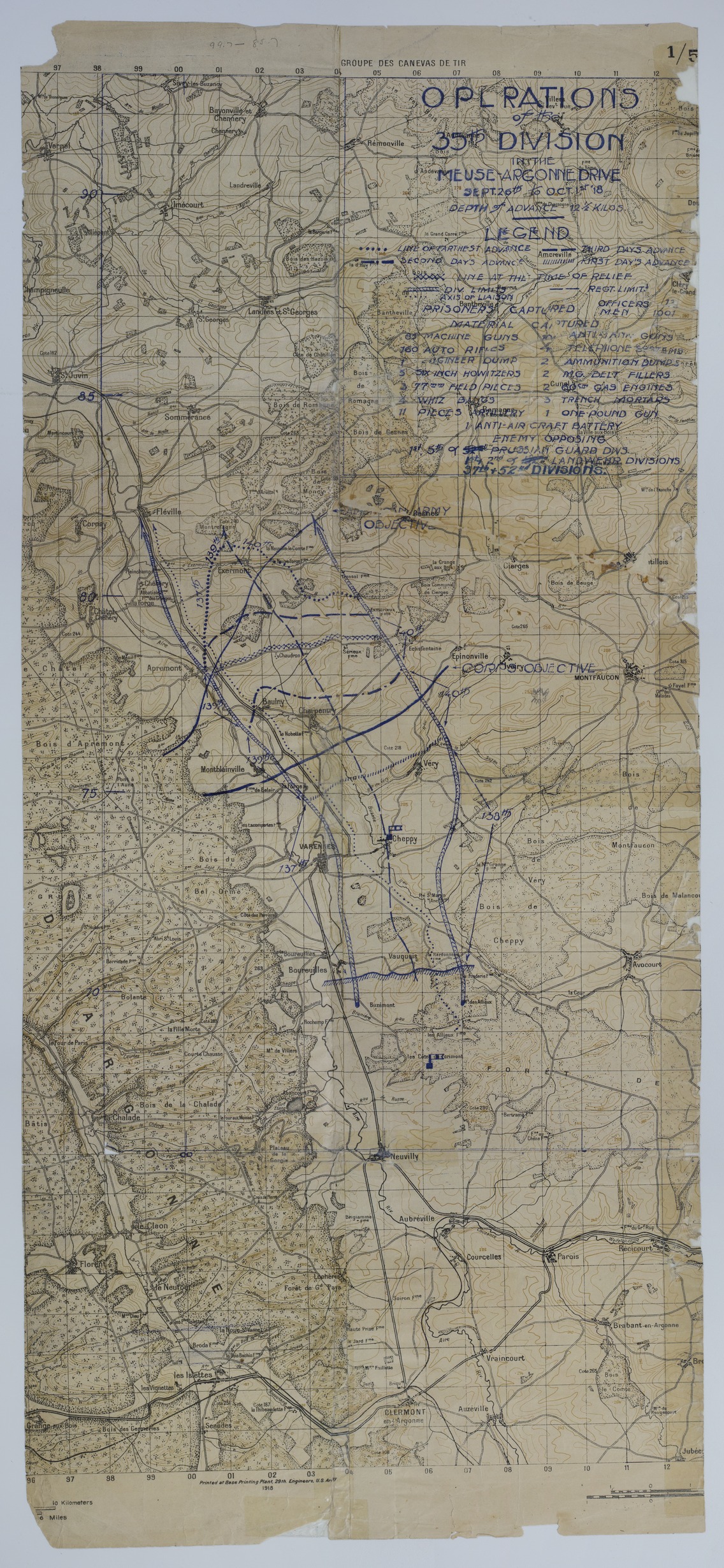 Map Of 35th Division Operations During The Meuse Argonne Offensive   M1091 