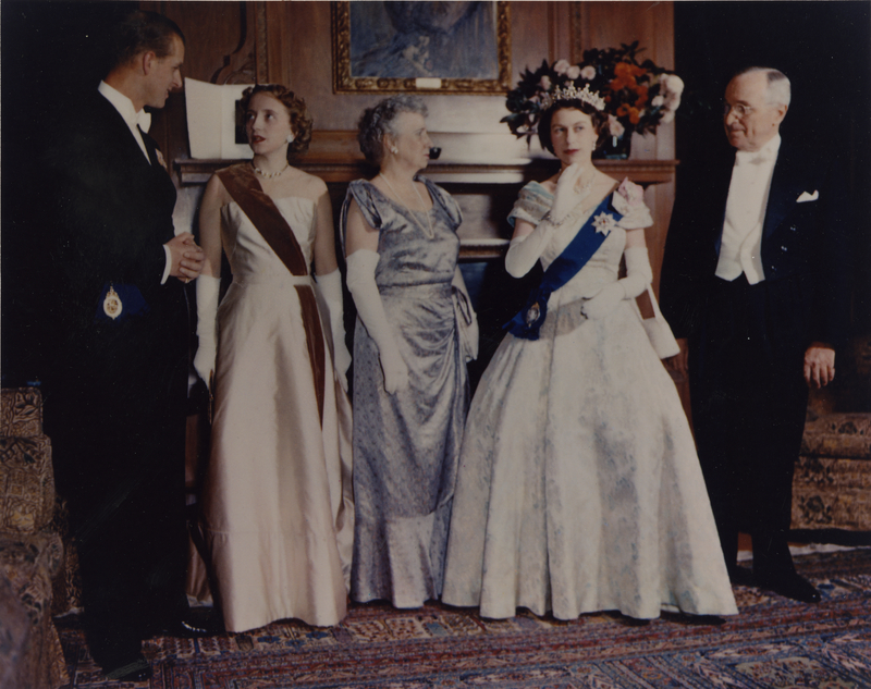 Color photo of Prince Philip, Margaret Truman, Bess Truman, Princess ...