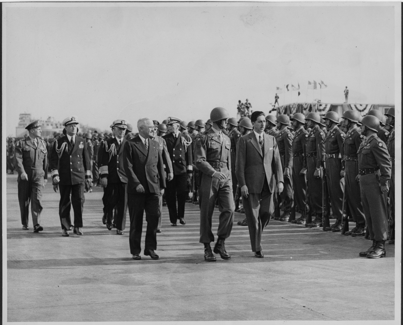 President Harry S. Truman with President Miguel Aleman Reviewing Troops ...