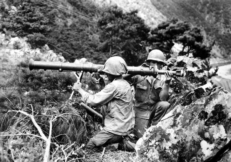 Soldiers manning a rocket launcher, Korean War | Harry S. Truman