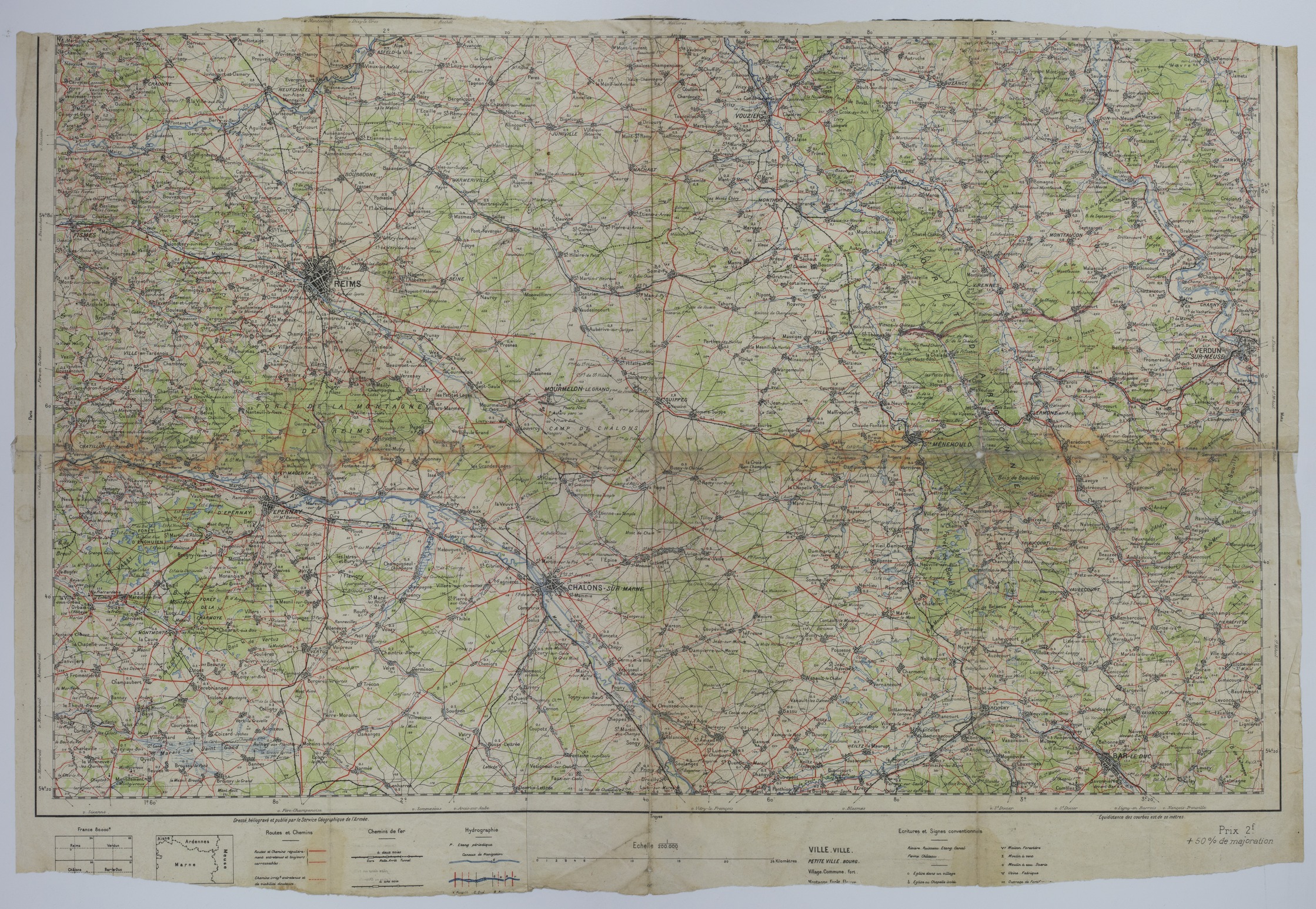 Map of the Area Surrounding Reims, Chalons, Verdun, and Bar-le-Duc