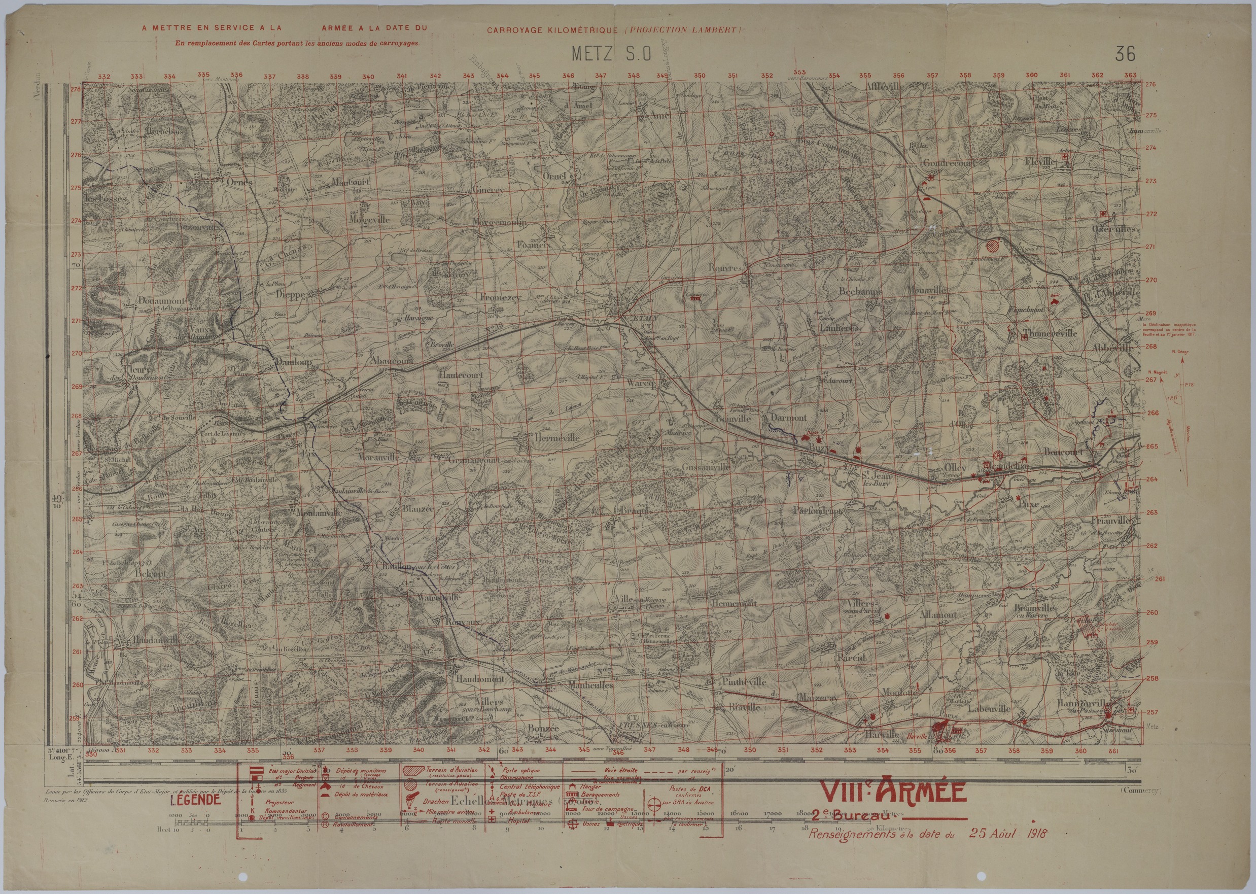 Map of German Positions and Supply on August 25, 1918