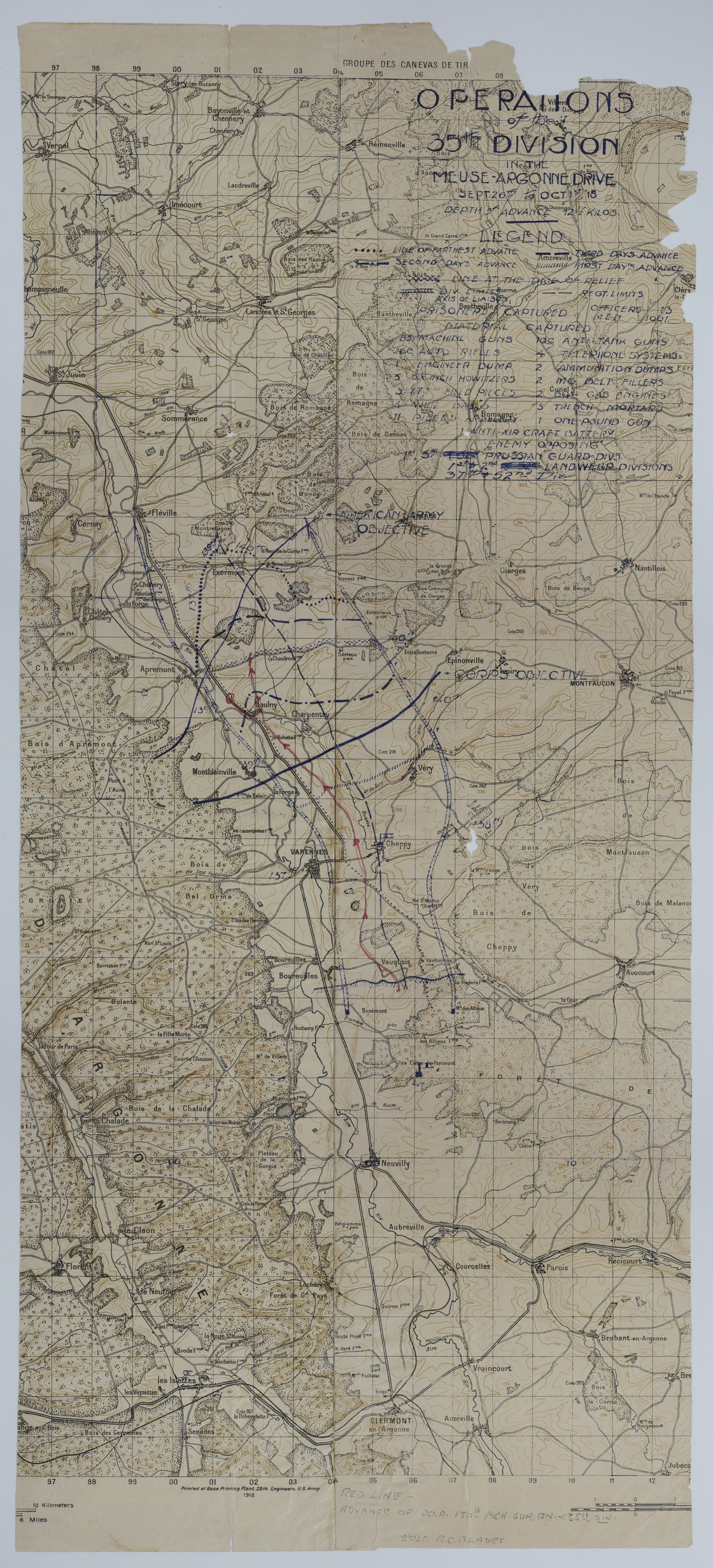 Map of 35th Division Operations During the Meuse-Argonne Offensive