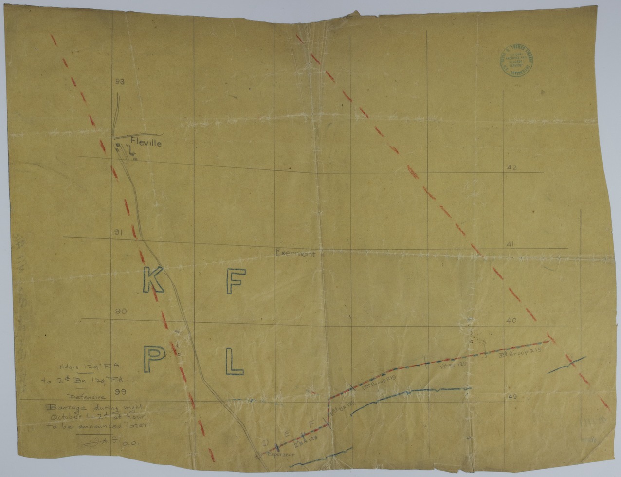 Map of a Night Barrage on October 1-2, 1918