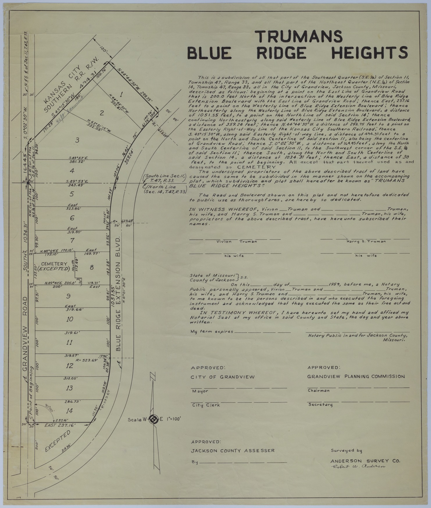 Drawing of the Planned Truman's Blue Ridge Heights in Grandview, Missouri