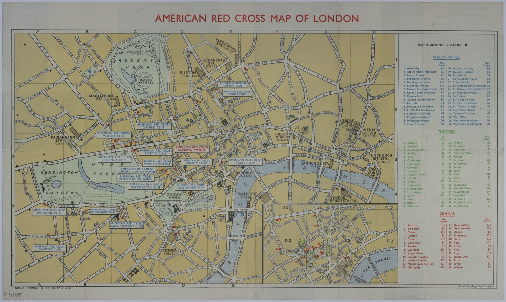 Map of American Red Cross Clubs in London