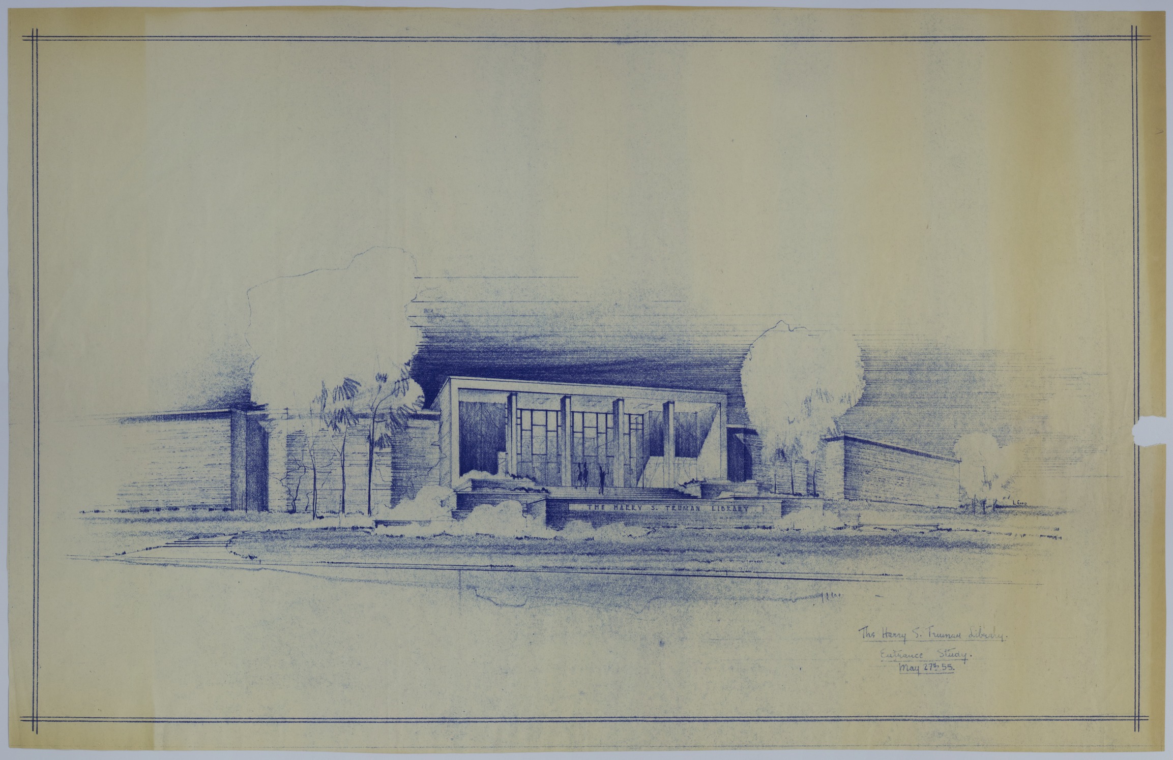Drawing of the Proposed Entrance Study of the Harry S. Truman Library