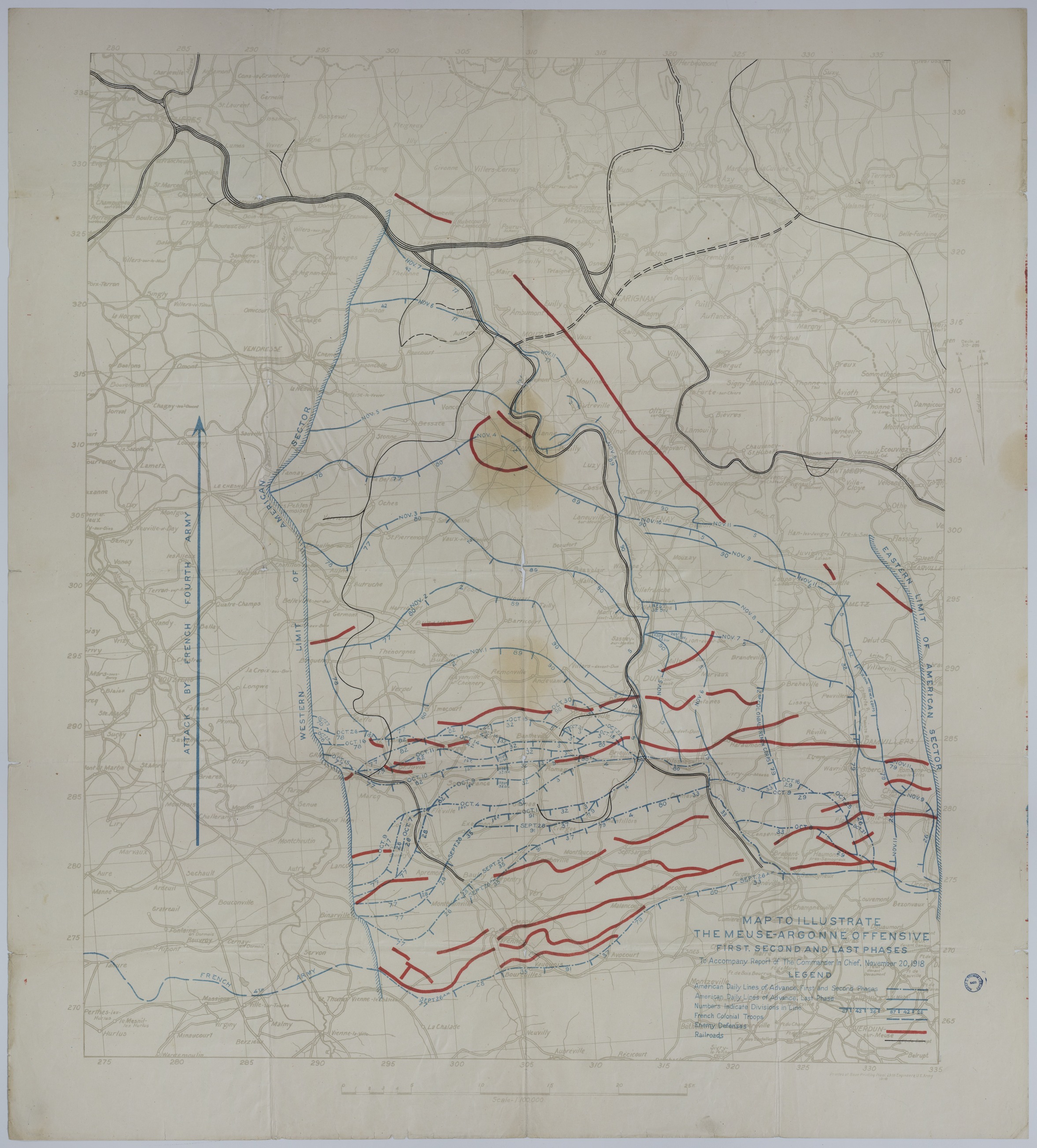 Map of Allied Divisional Movement During the Meuse-Argonne Offensive