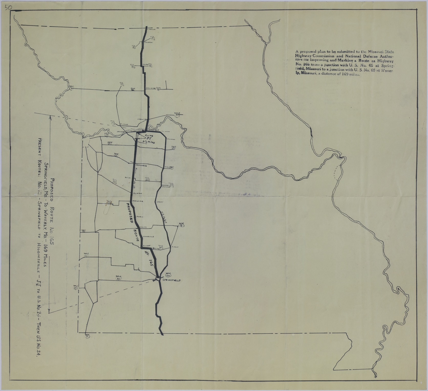 Map of the Proposed Improvement and Marking of a Highway in Missouri