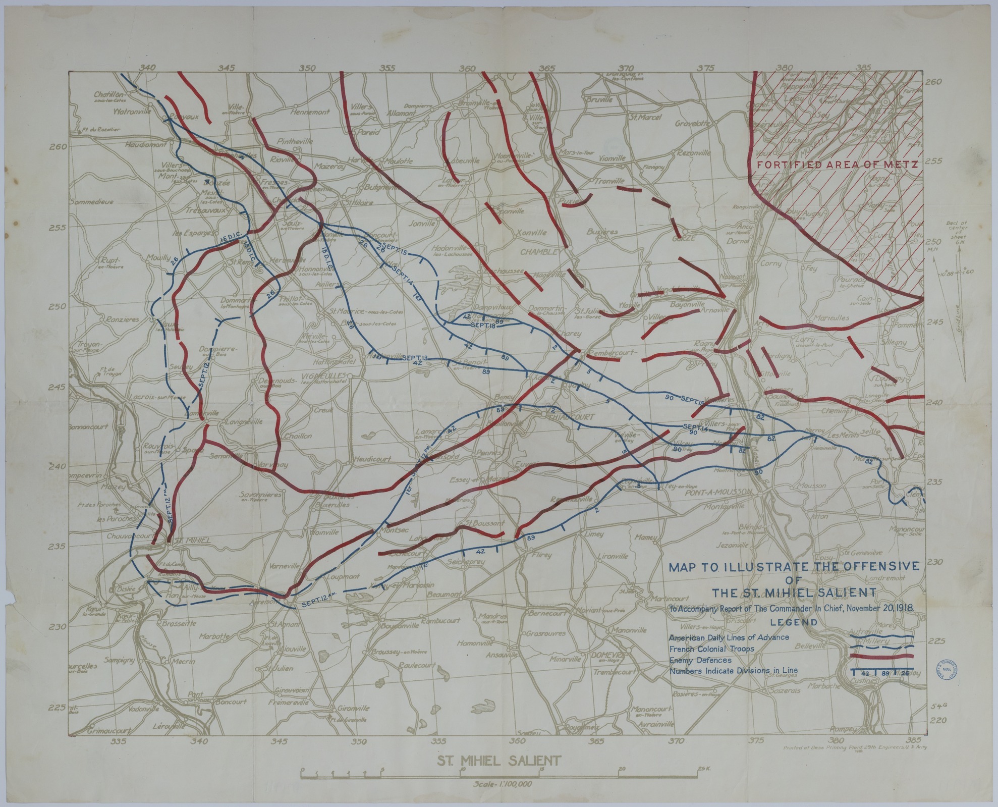 Map of Allied Divisional Movement During the Battle of Saint Mihiel