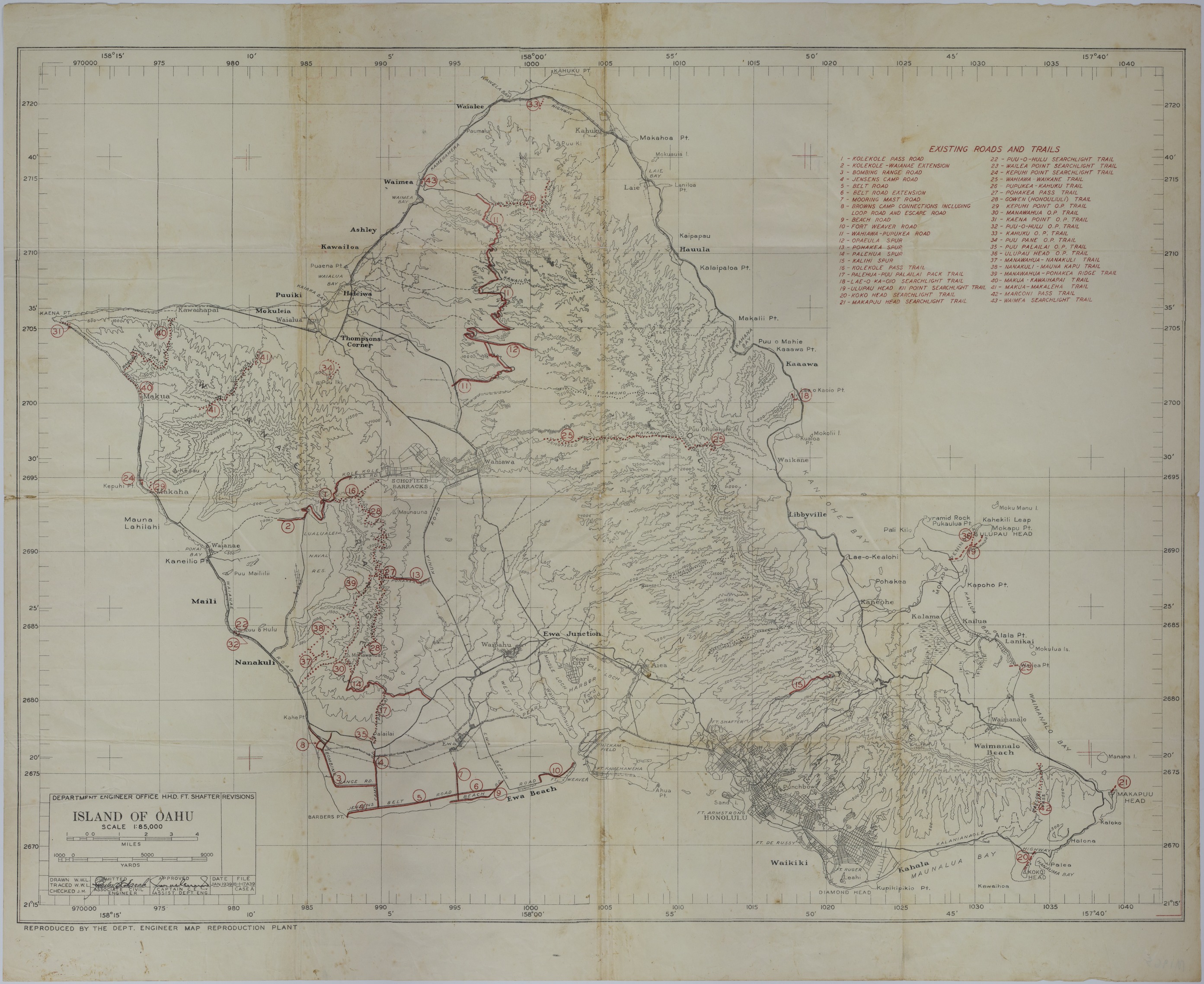 Map of the Island of Oahu