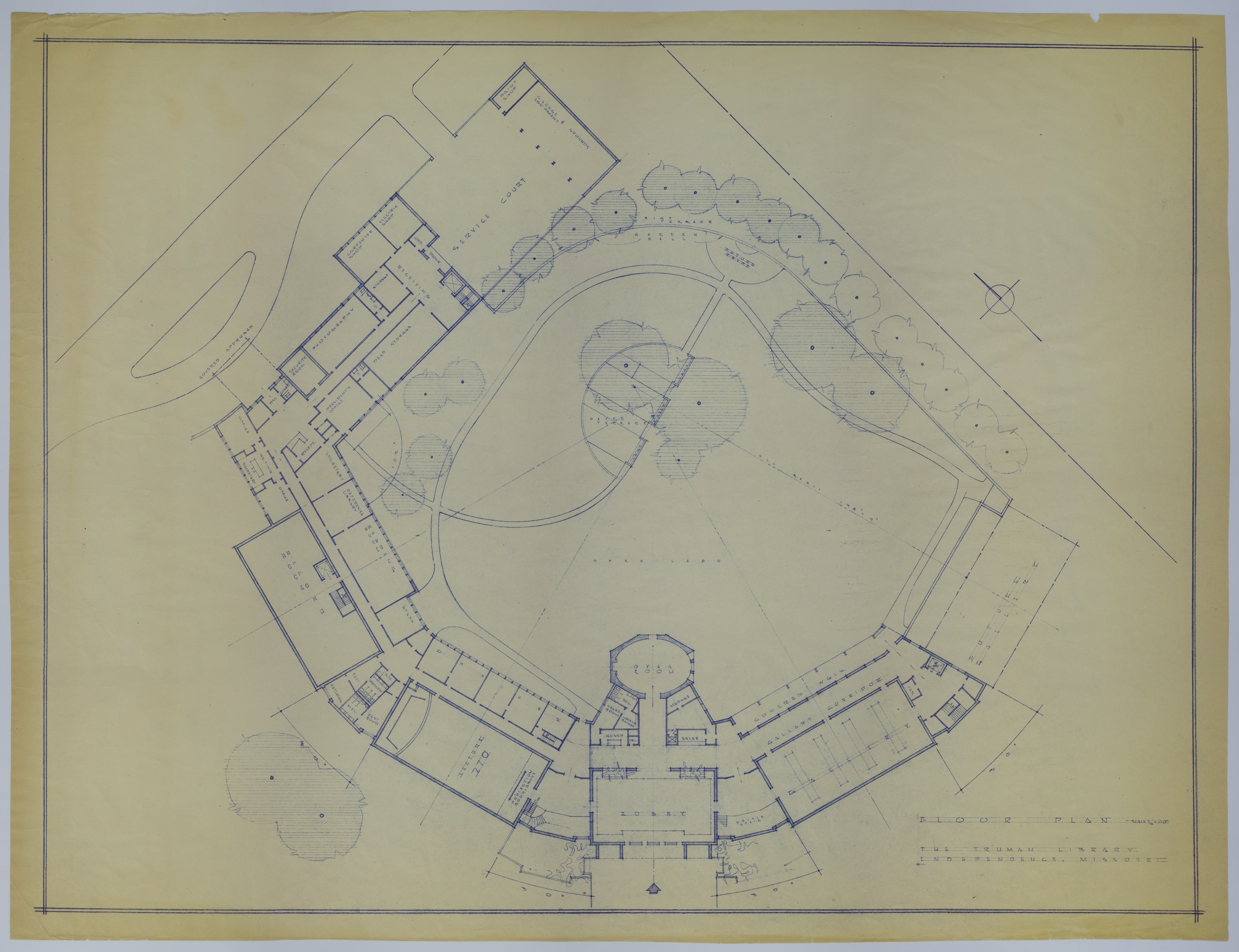 Drawing of the Proposed Courtyard and First Floor of the Harry S. Truman Library