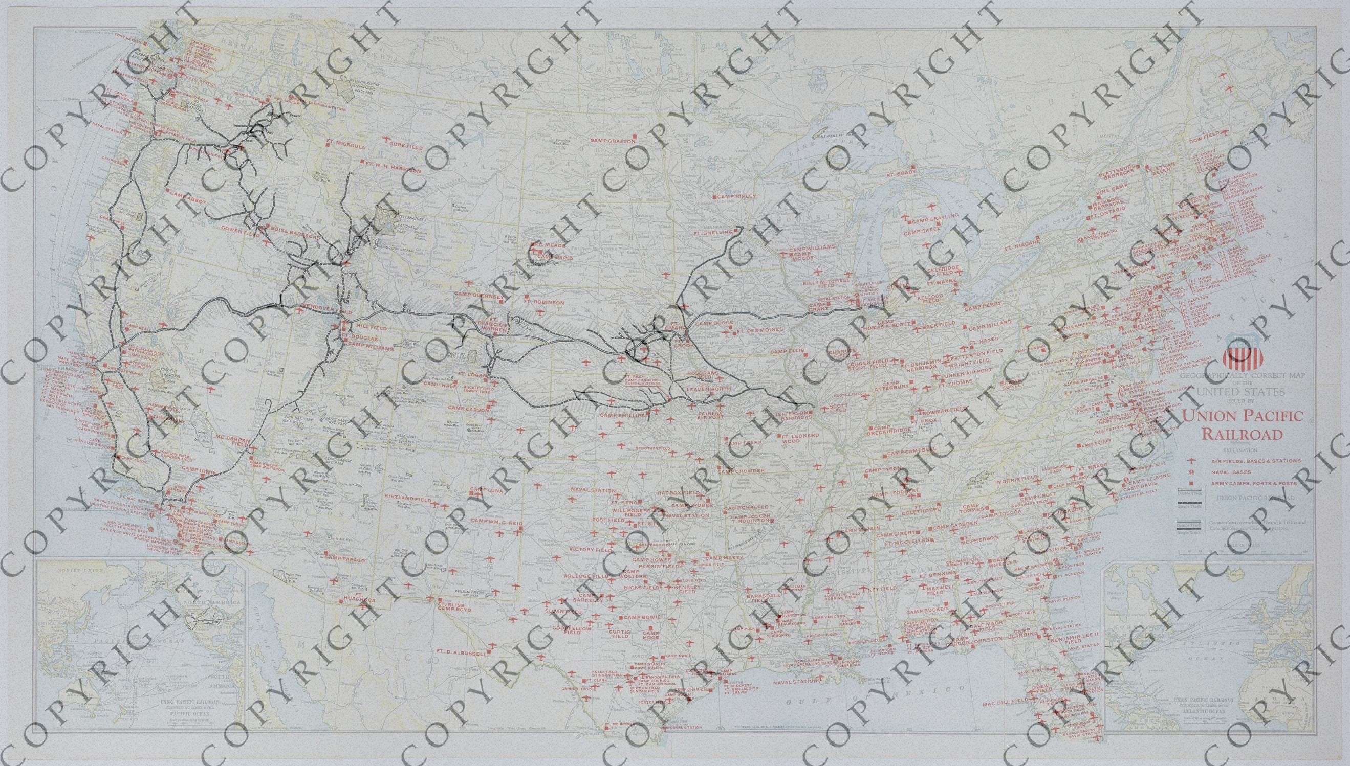 Map of Military Posts and the Union Pacific Railroad