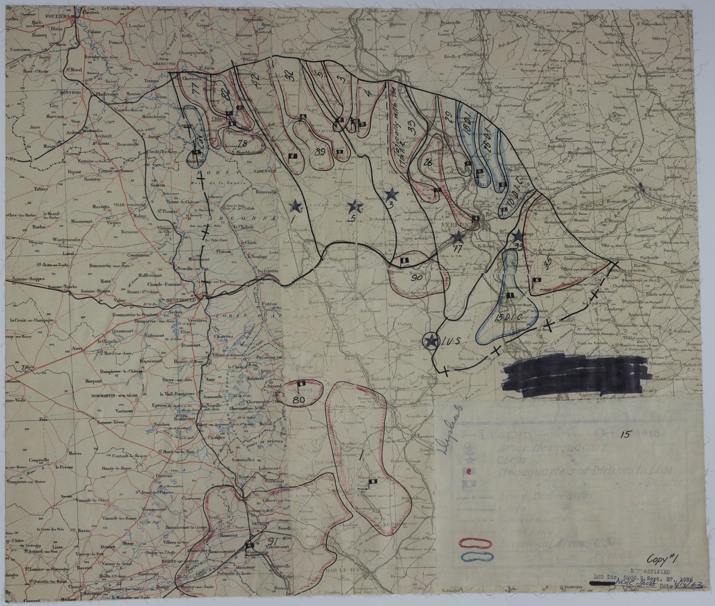 Map of Divisional Positions on October 15, 1918