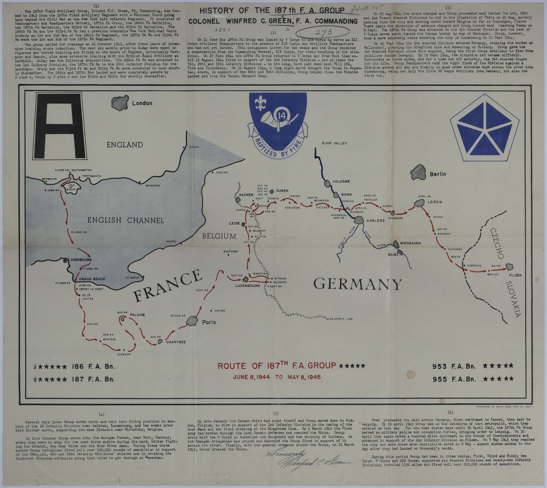 Map of the 187th Field Artillery Group