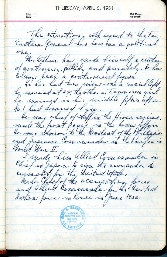 Diary Entry of President Harry S. Truman