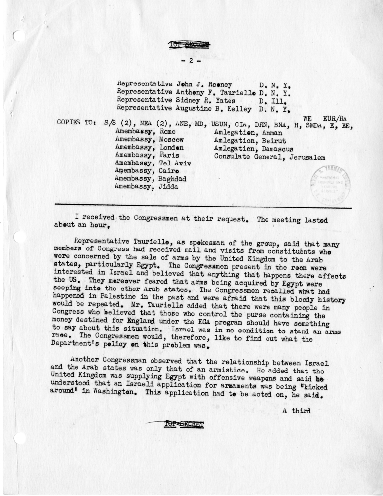 Memorandum of Conversation with Representative Anthony Tauriello, Numerous Other Representatives, and Members of the Department