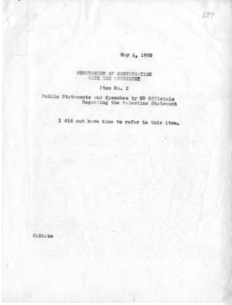 Memorandum of Conversation with President Harry S. Truman and Judge John Kee