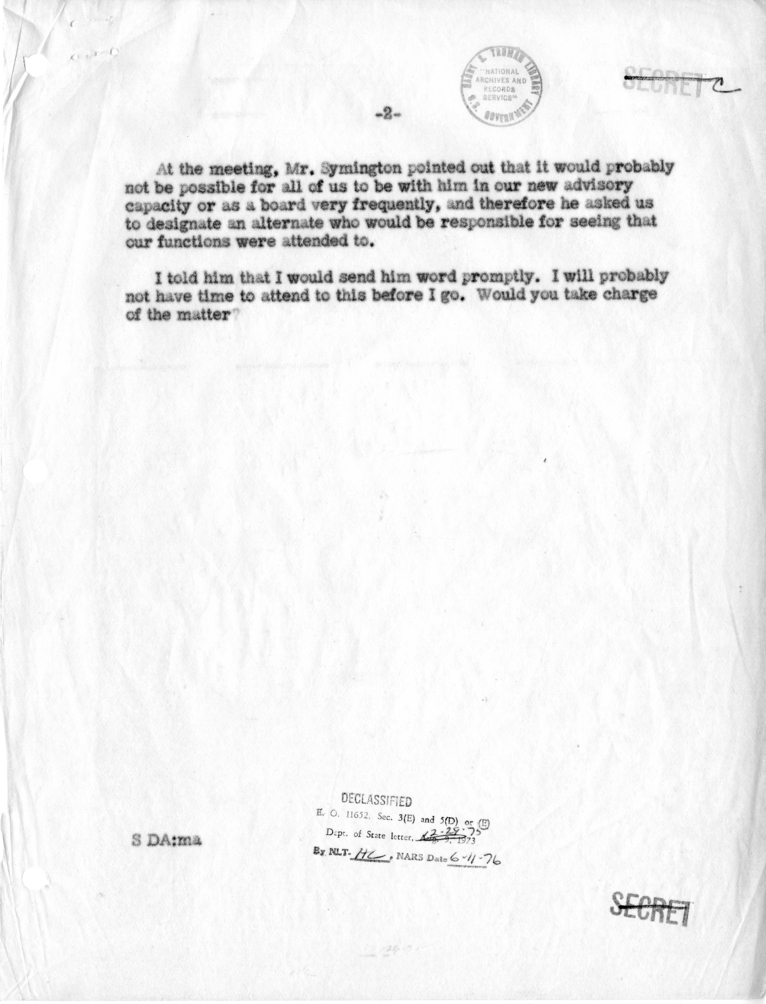 Memorandum from Dean Acheson to James Webb