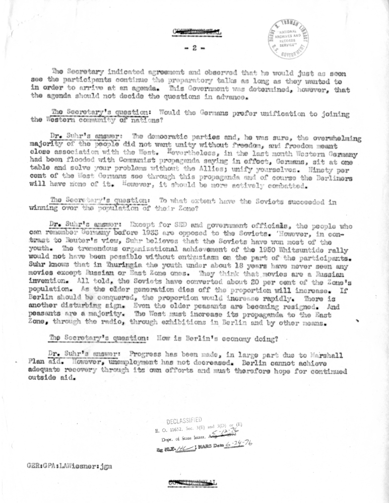 Memorandum of Conversation with Jeffrey Lewis, Mr. Wiesner, and Dr. Otto Shur, Chairman of the Berlin, Germany House of Representatives