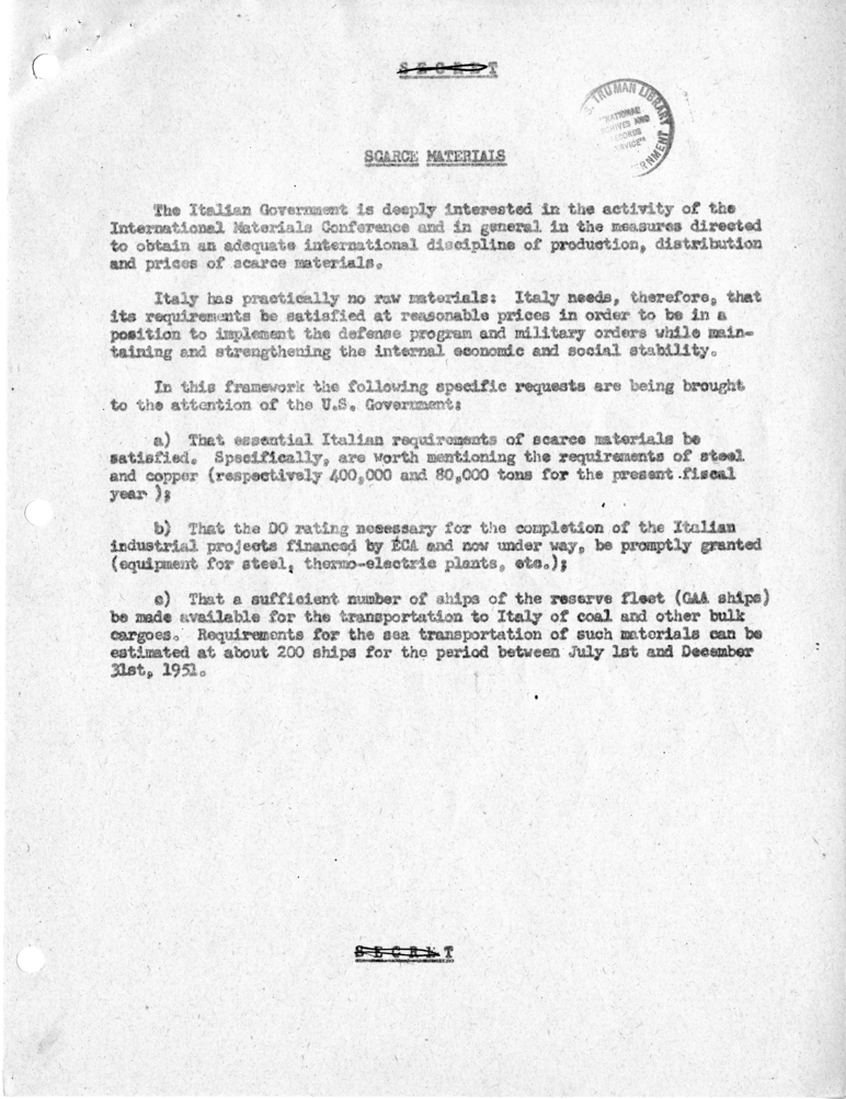 Memorandum of Conversation with Prime Minister Alcide DeGasperi of Italy, Ambassador Alberto Tarchiani of Italy, United States Ambassador to Italy James C. Dunn, and Others