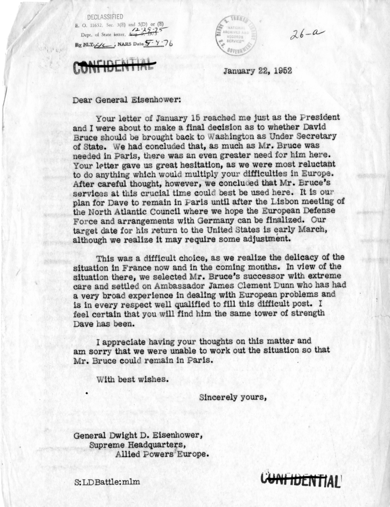 Correspondence Between General Dwight D. Eisenhower and Lucius D. Battle