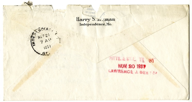 Letter from Harry S. Truman to Bess W. Truman