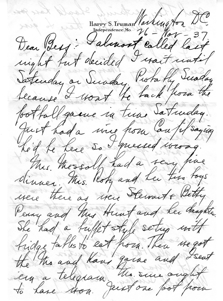 Letter from Harry S. Truman to Bess W. Truman