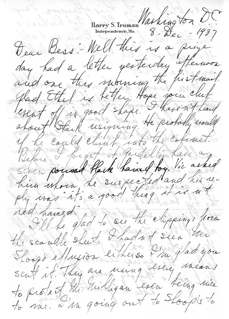 Letter from Harry S. Truman to Bess W. Truman