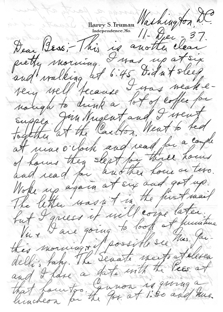 Letter from Harry S. Truman to Bess W. Truman