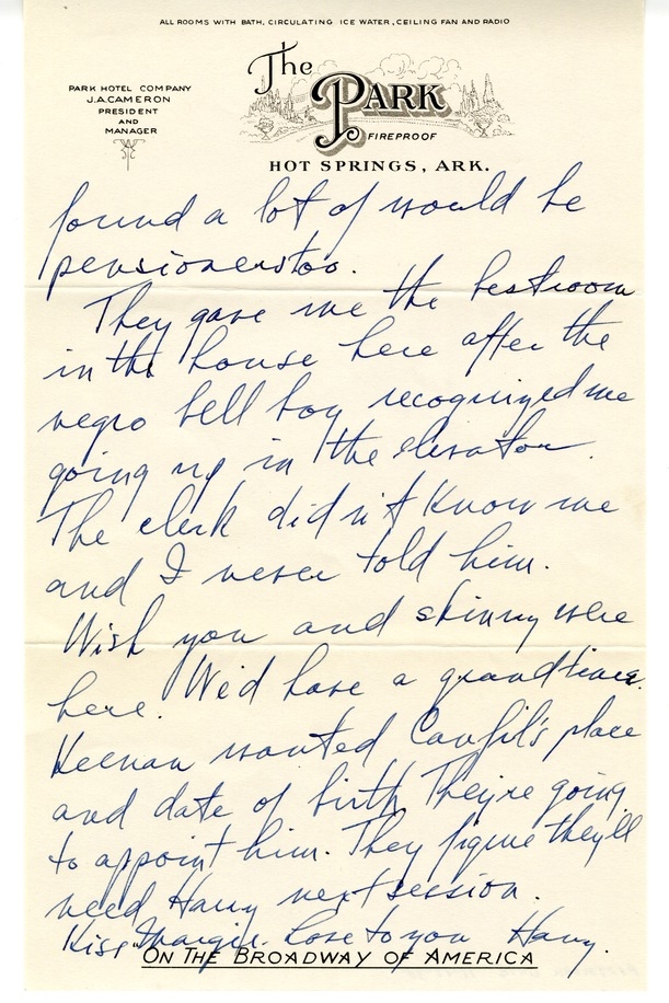 Letter from Harry S. Truman to Bess W. Truman