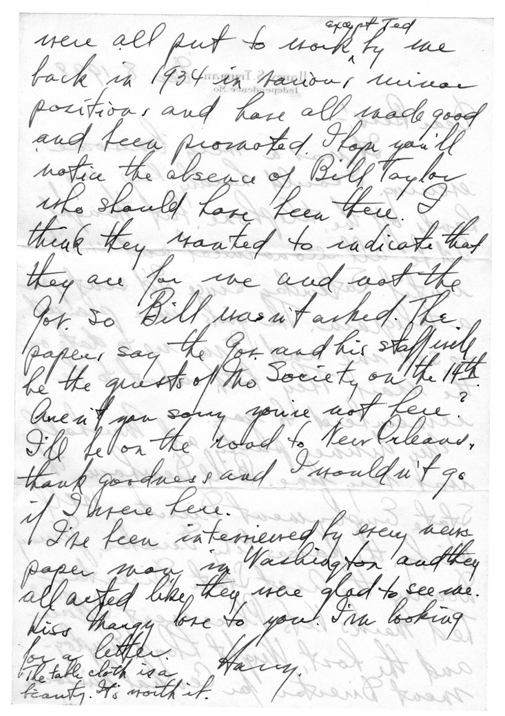 Letter from Harry S. Truman to Bess W. Truman