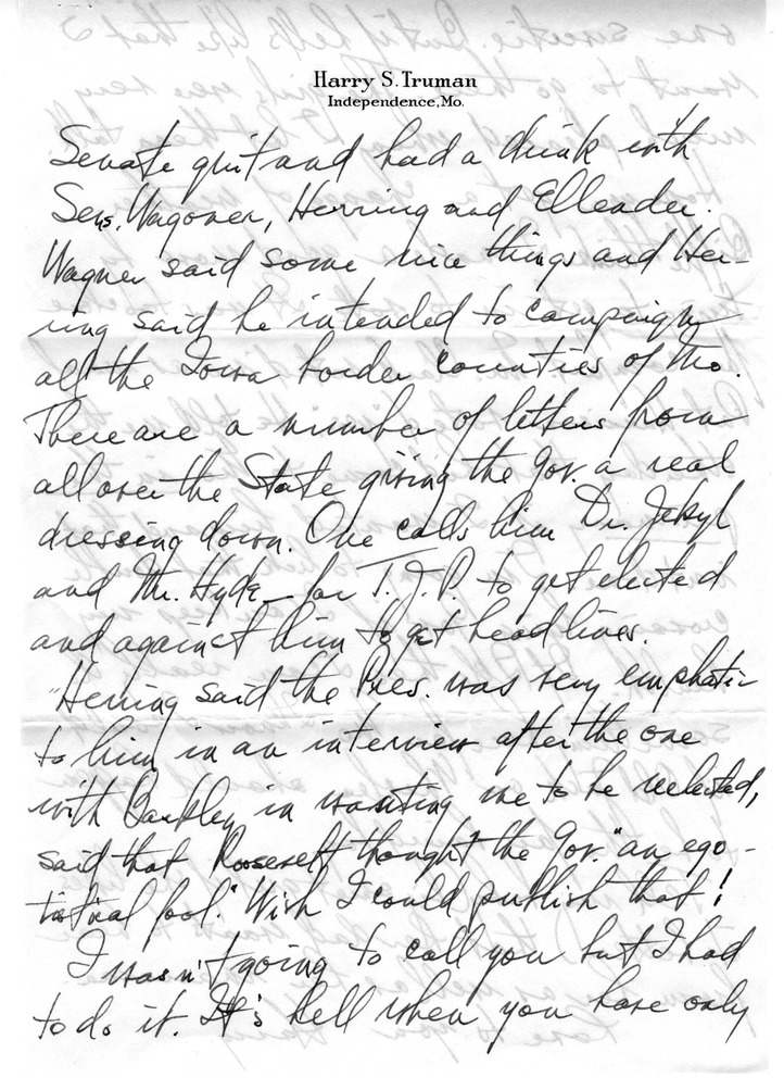 Letter from Harry S. Truman to Bess W. Truman