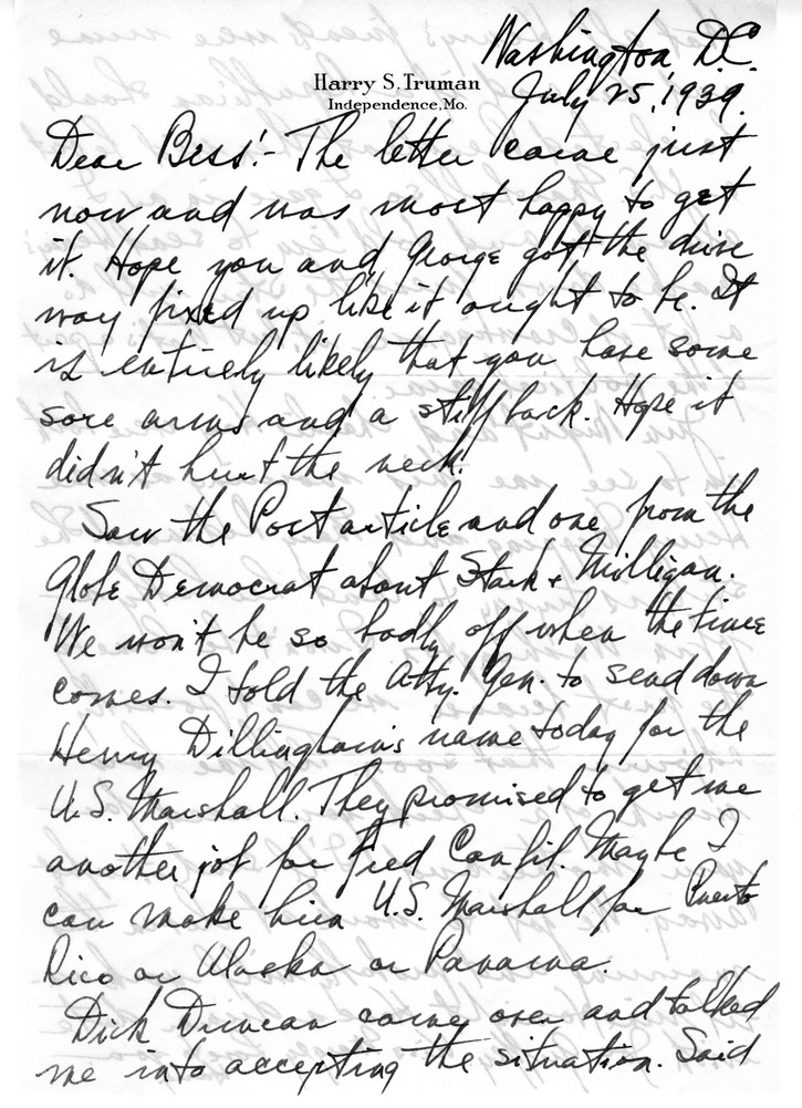 Letter from Harry S. Truman to Bess W. Truman