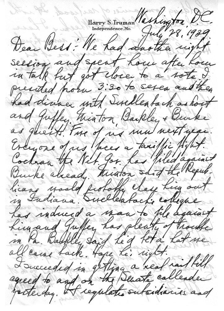 Letter from Harry S. Truman to Bess W. Truman