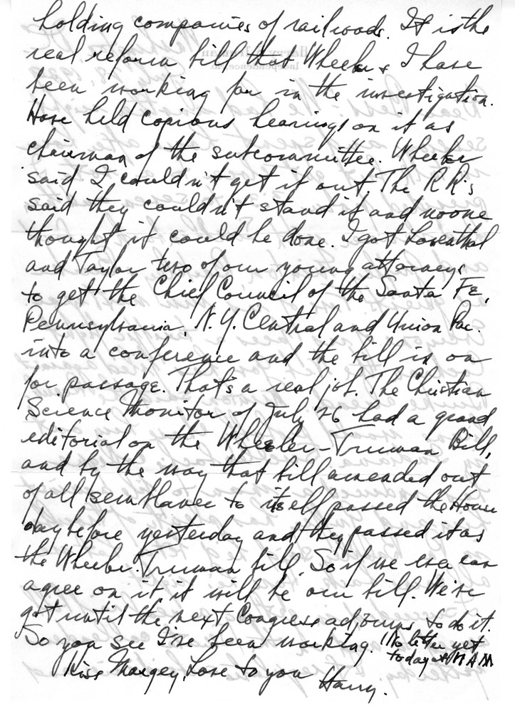 Letter from Harry S. Truman to Bess W. Truman