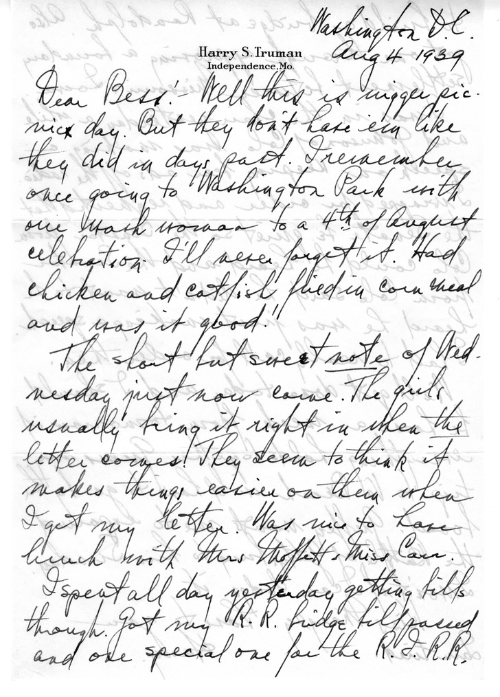 Letter from Harry S. Truman to Bess W. Truman