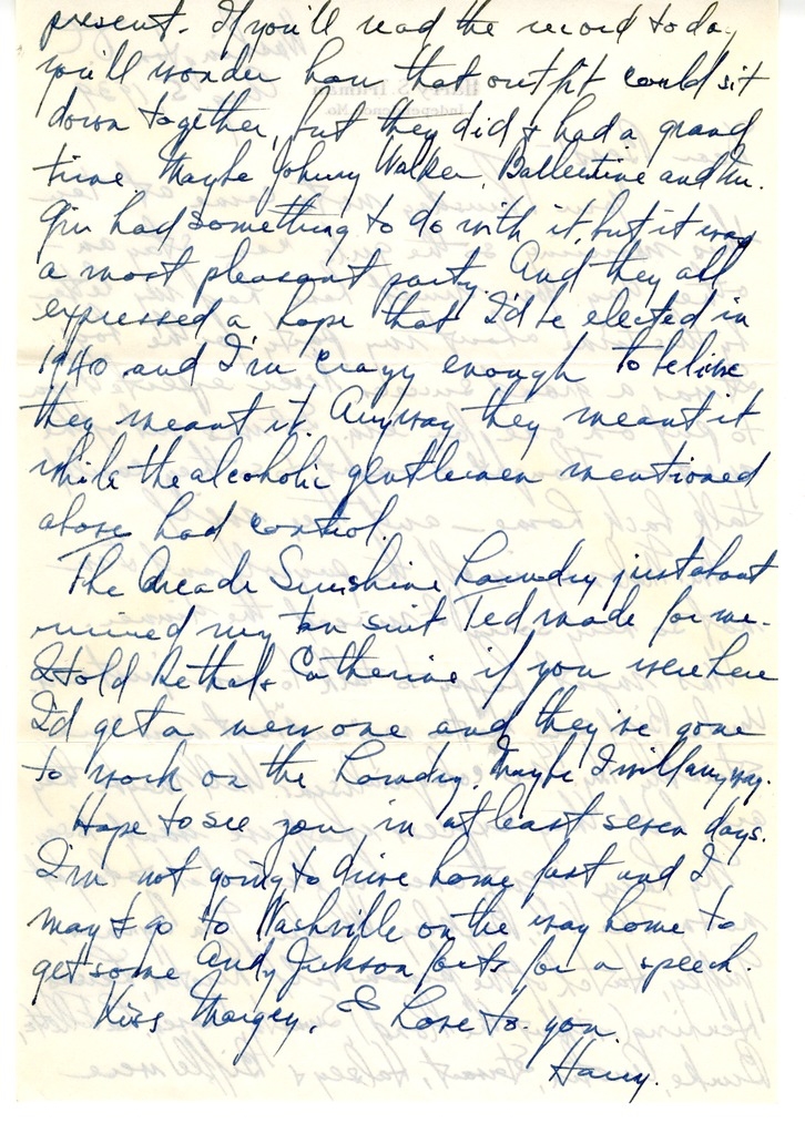 Letter from Harry S. Truman to Bess W. Truman