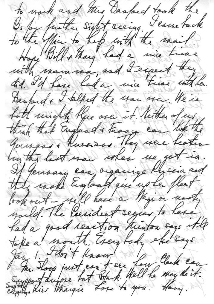 Letter from Harry S. Truman to Bess W. Truman