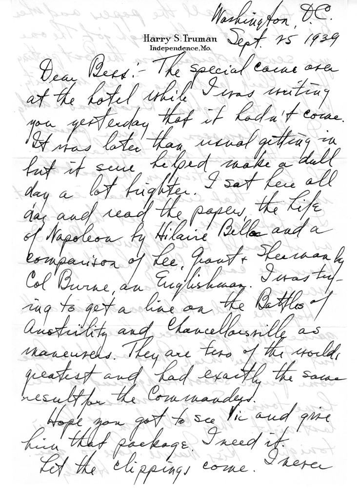 Letter from Harry S. Truman to Bess W. Truman