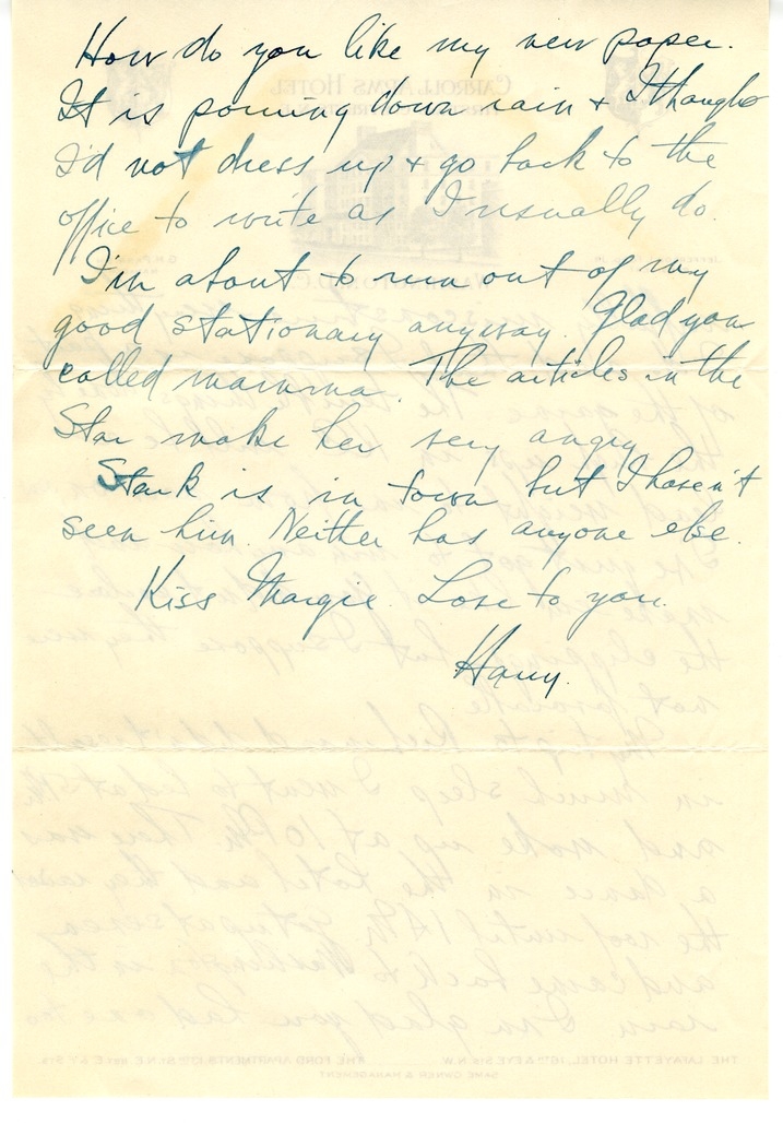 Letter from Harry S. Truman to Bess W. Truman