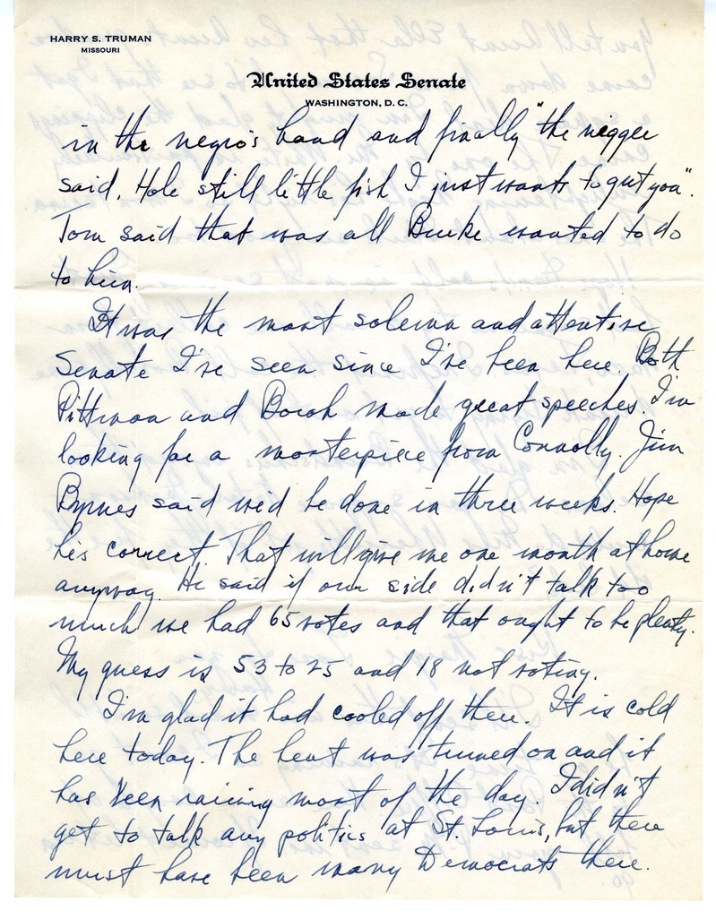 Letter from Harry S. Truman to Bess W. Truman