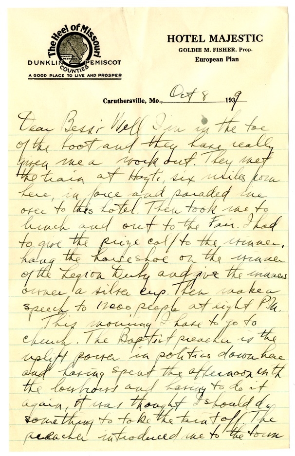 Letter from Harry S. Truman to Bess W. Truman