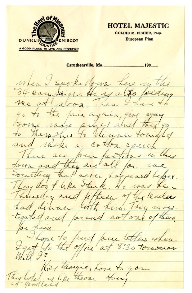 Letter from Harry S. Truman to Bess W. Truman