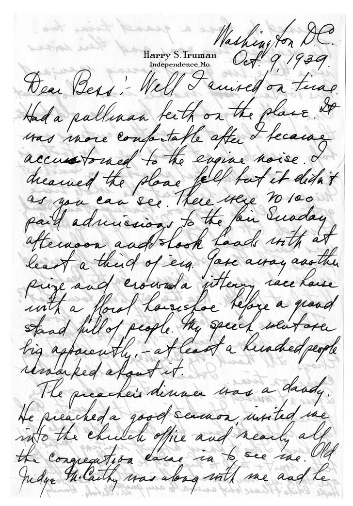 Letter from Harry S. Truman to Bess W. Truman