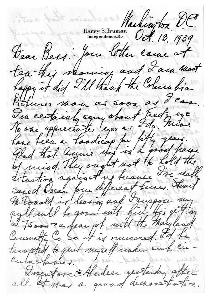 Letter from Harry S. Truman to Bess W. Truman