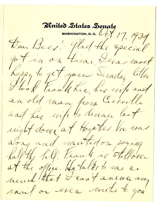 Letter from Harry S. Truman to Bess W. Truman