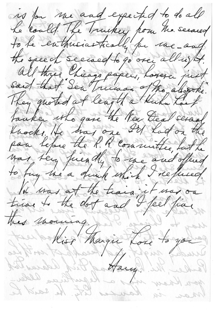 Letter from Harry S. Truman to Bess W. Truman