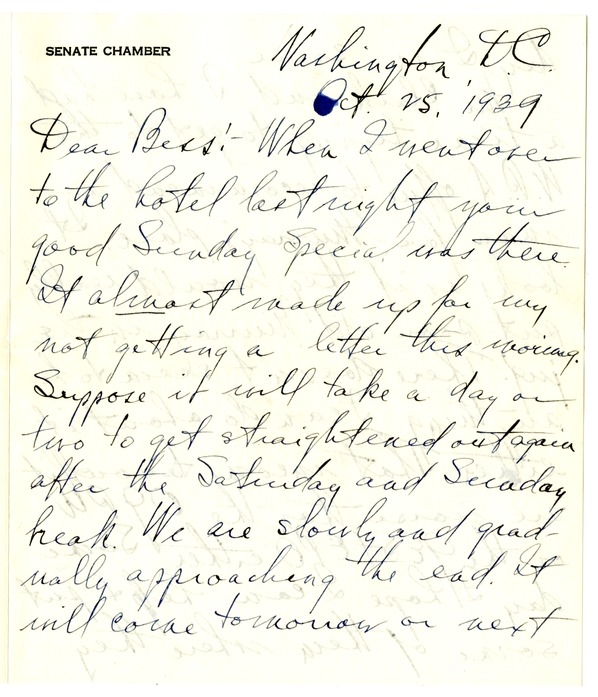 Letter from Harry S. Truman to Bess W. Truman