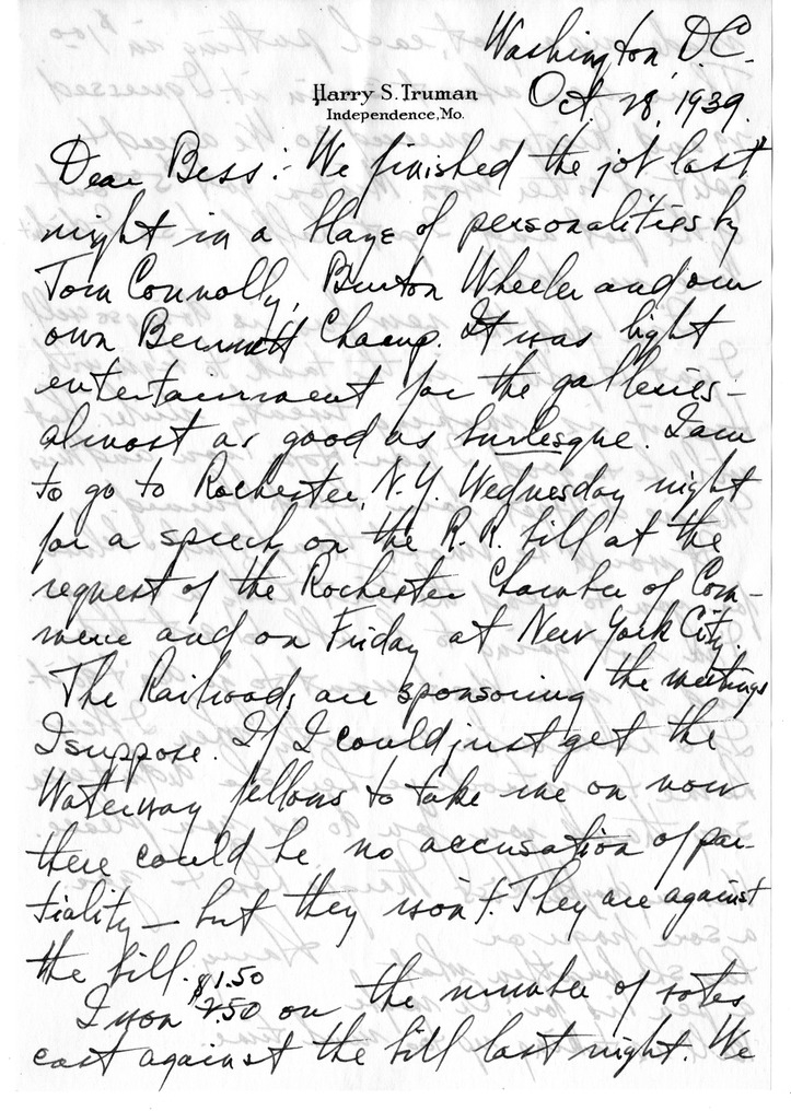 Letter from Harry S. Truman to Bess W. Truman